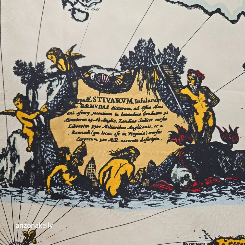 Trimingham Bermuda 1842-2005 Vintage Silk Scarf Hand-Rolled Flawless Map History